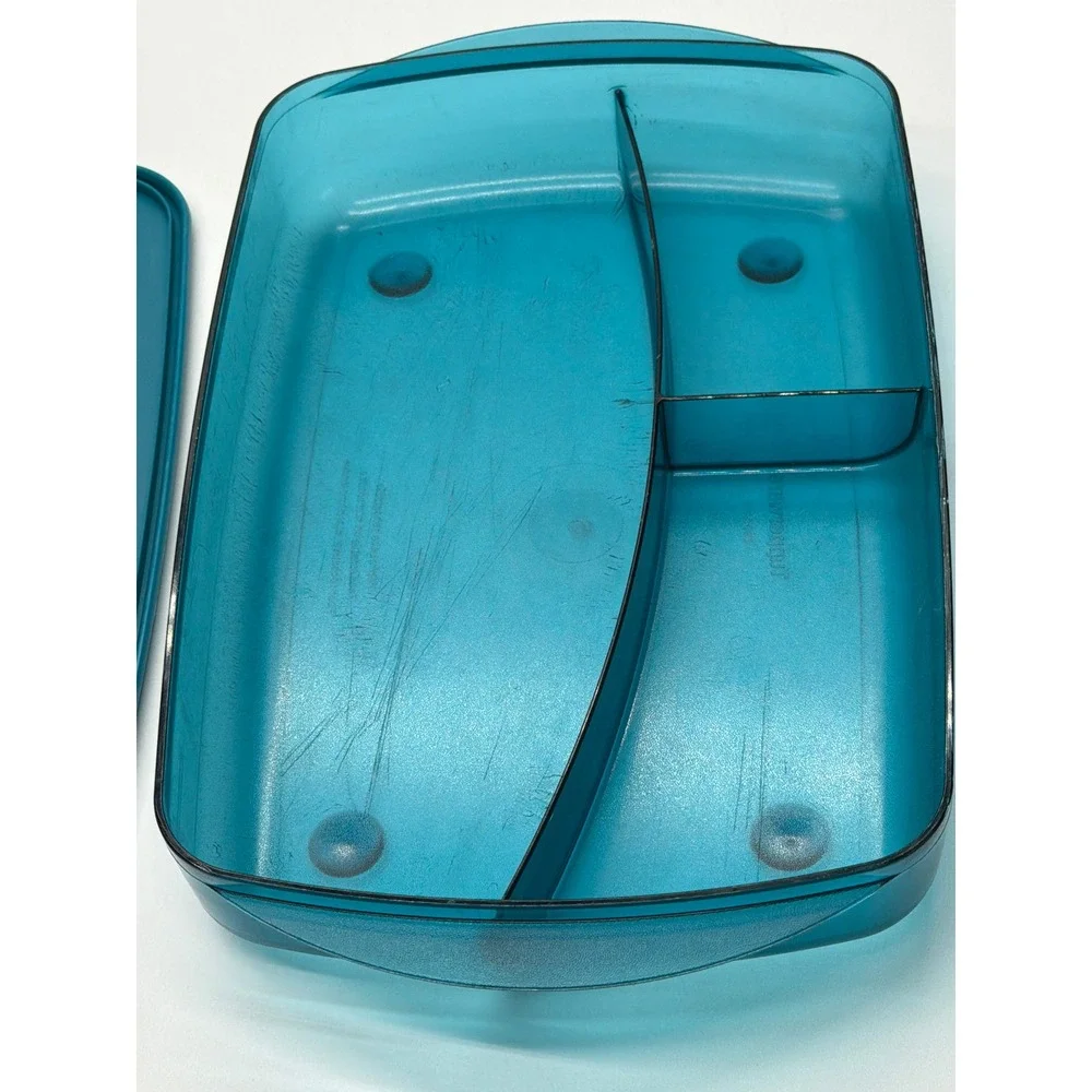 Tupperware Teal Blue 3‎ Compartment Microwave Reheatable Lunch Container 3990A-2